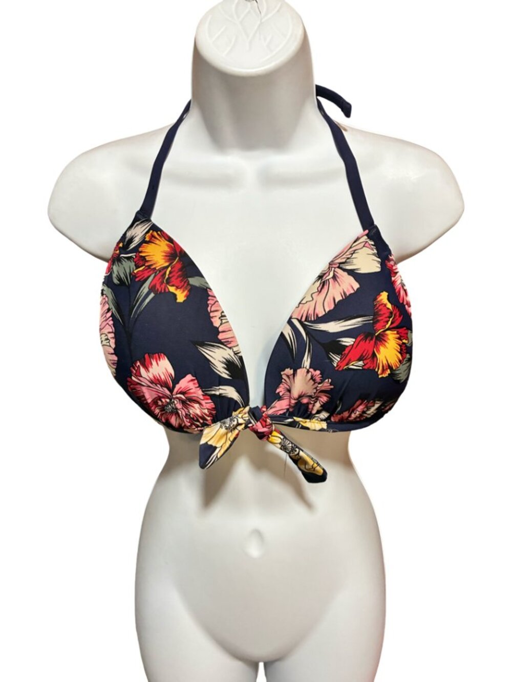 Sz.D/DD*Kona Sol*Blue Floral-Print Lined Bikini Top Only